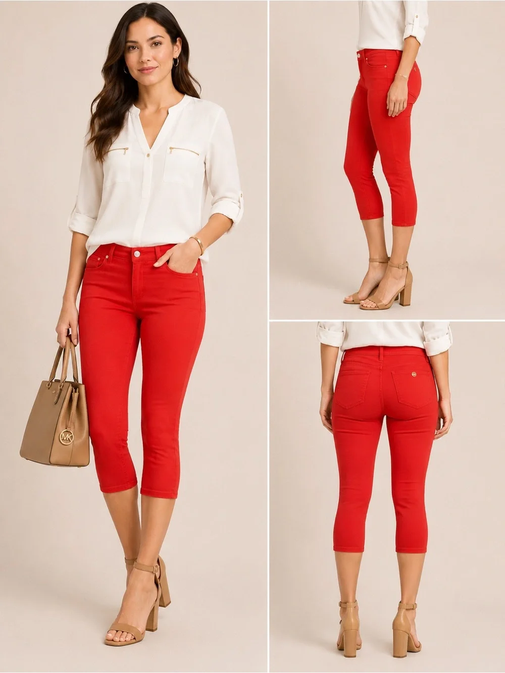 Michael Kors Izzy True Red Ruby Cropped Skinny Jeans Size 6 High Rise
